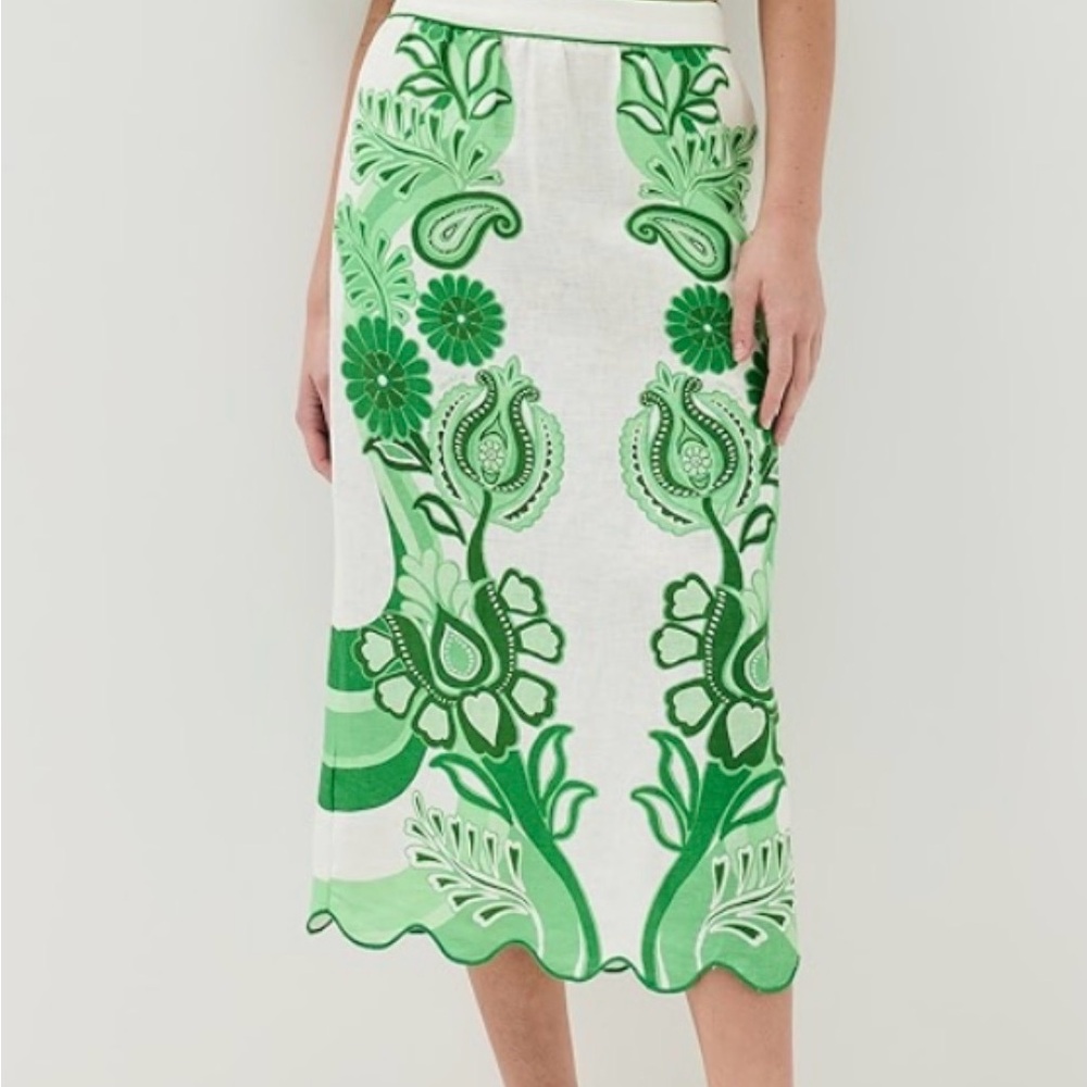 FARM Rio White and Bright Green Embroidered Crop Top